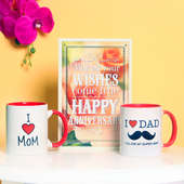 Anniversary Gift Combo of Mugs and a Greeting Card for Parents